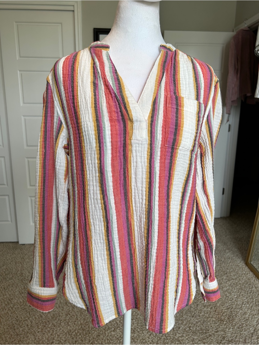 GAP Cotton Gauze Long Sleeve Beach Tunic with Red Stripes Size XS